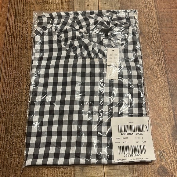 J. Crew Ruffleneck top drapey gingham AW865 S Shirt Navy white - Picture 4 of 5